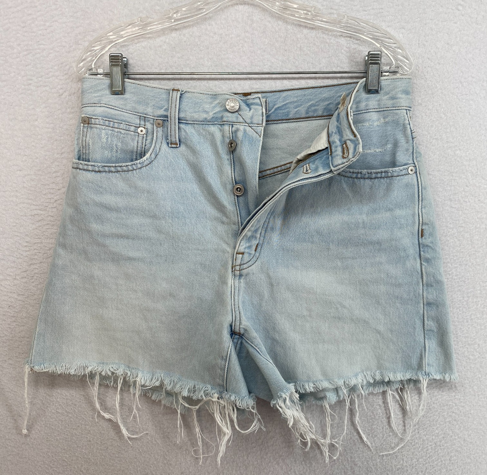 MADEWELL Shorts Womens 27 Mom Jean 4" High Rise Button Fly Frayed Denim Blue
